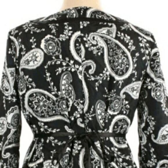 Rochas Paris Tunic Top Split Neck Long Sleeve Paisley Print Tie Waist Blk Sz XL - Picture 7 of 11